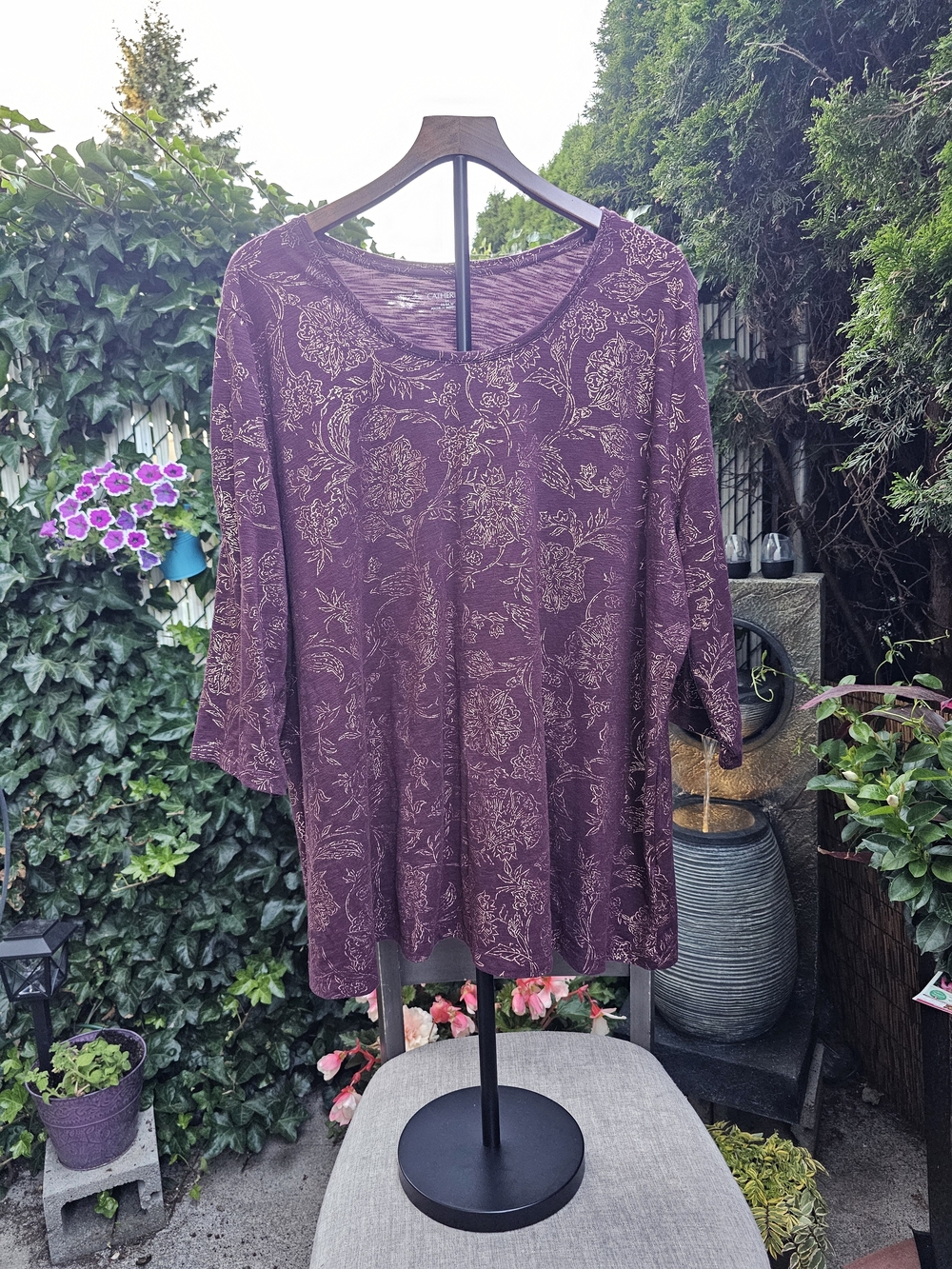 Catherines Plum Floral Scoop Neck Tunic